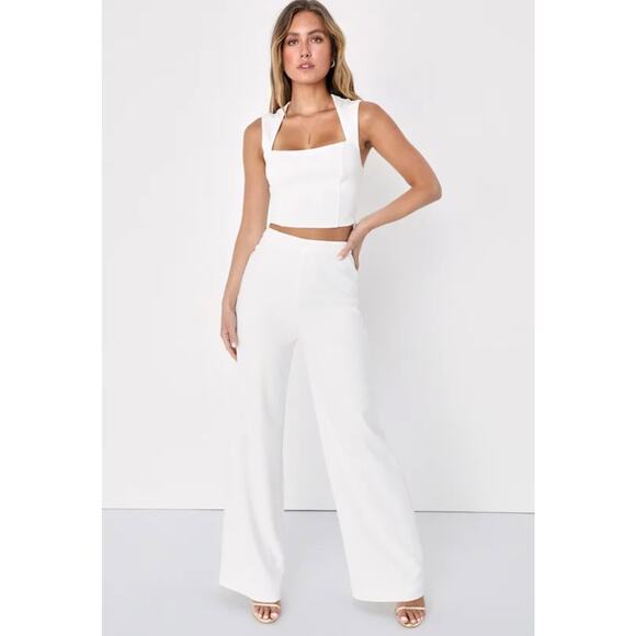 Lulus Pants - Lulus Enticing Endeavors White Two-Piece Jumpsuit - Wide Leg Bridal Set Size M